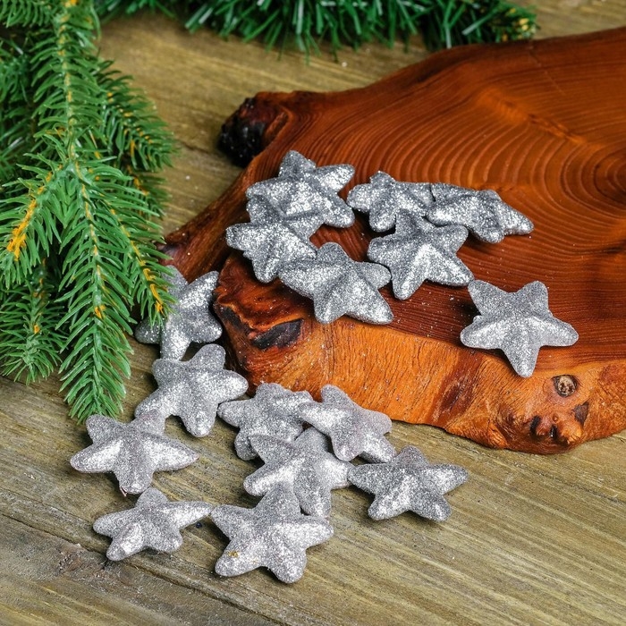 Фигурка для поделок и декора "Звезда", набор 15 шт., размер 1 шт. 3,5&times;3,5&times;2 см, цвет серебро