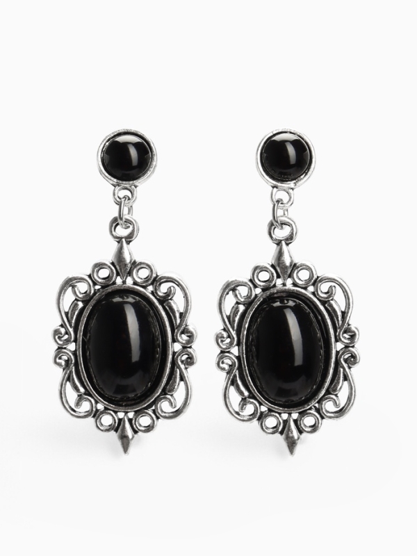 Серьги &laquo;Ажур&raquo; капля винтаж, чёрные в чернённом серебре