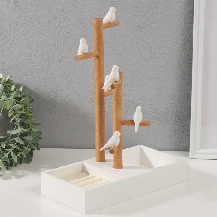 Сувенир дерево подставка для украшений Сувенир дерево подставка для украшений "Птички на дереве" белый 24х12х32 см