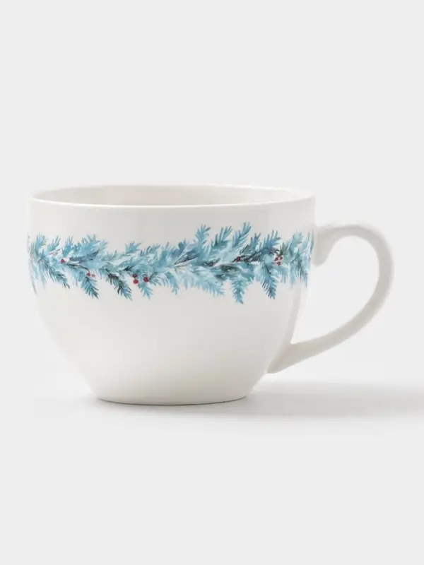Чайная пара новогодняя &laquo;Зимний вечер&raquo;, 2 предмета: чашка 210 мл, блюдце d=15 см, фарфор, белая