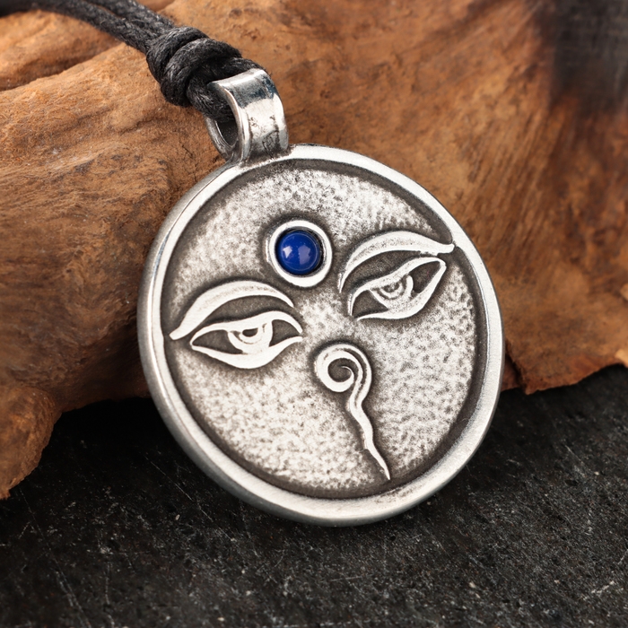 Амулет Амулет "Глаз Будды" с камнем лазурит, 35х42 мм, металлический