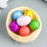 Декор пасхальный "Яички в гнезде" набор 4 шт 6х6 см МИКС