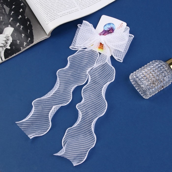 Зажим для волос Зажим для волос "Школьница" бантик 12х30 см, белый в полосочку