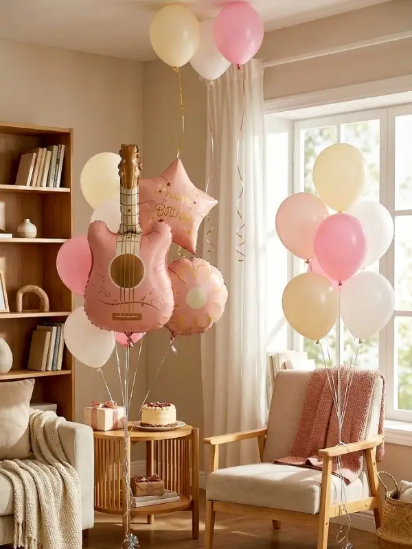 Воздушные шары "Розовая гитара" фольга, латекс, набор 12 штук