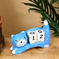 Календарь настольный "Кошка" дерево 13х4х10 см, цв. синий