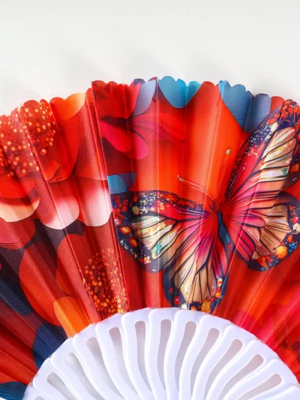 Веер пластик, текстиль "Бабочки и цветы" МИКС 23 см