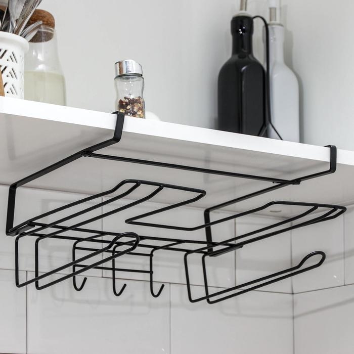 Держатель для кухонных принадлежностей подвесной Доляна, 28,5×25,5×16 см, цвет чёрный Держатель для кухонных принадлежностей подвесной Доляна, 28,5×25,5×16 см, цвет чёрный