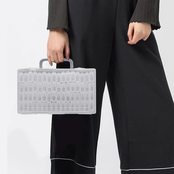 Набор баночек для рукоделия, 64 баночки, 1,5 &times; 3 &times; 5 см, в контейнере, 13 &times; 22 &times; 5 см, с наклейками, цвет прозрачный