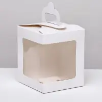 Коробка для пирожного с оконом, белая, 12.5&times;12.5&times;15 см