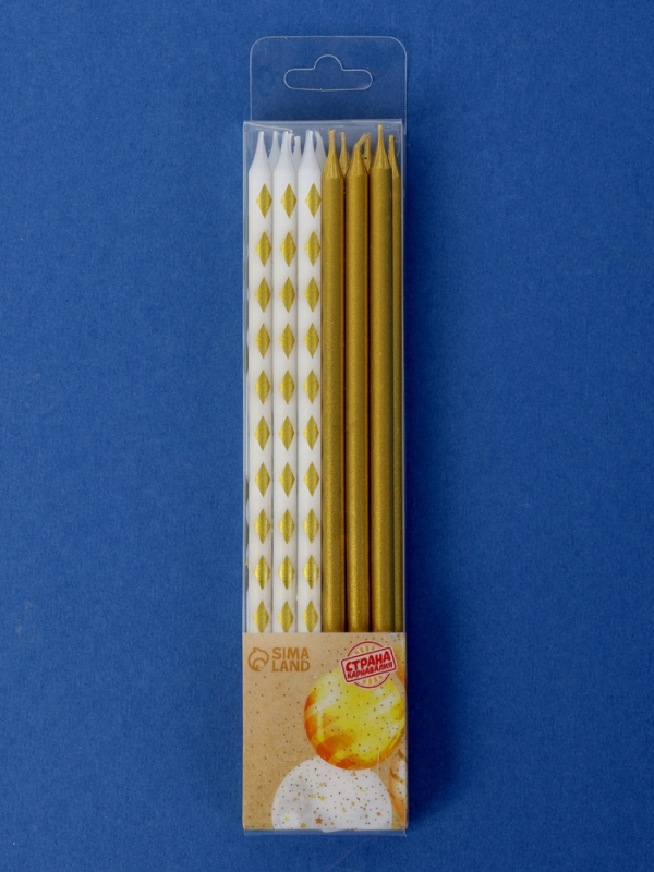 Набор свечей для торта "Ромбики", 12 шт, золотой и белый