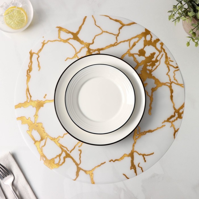 Салфетка сервировочная на стол &laquo;Мрамор&raquo;, d=38 см, цвет белый