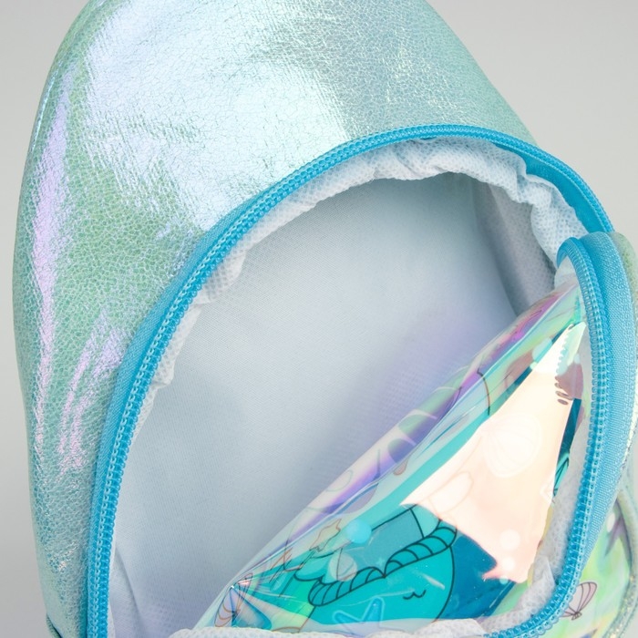 Сумка детская через плечо Котик-русалка на молнии, цвет голубой