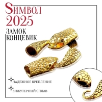 Замок-концевик &laquo;Змея&raquo;, 4,3&times;1,6 мм (внутренний 0,7 мм), (набор 2 шт) цвет чернёное золото