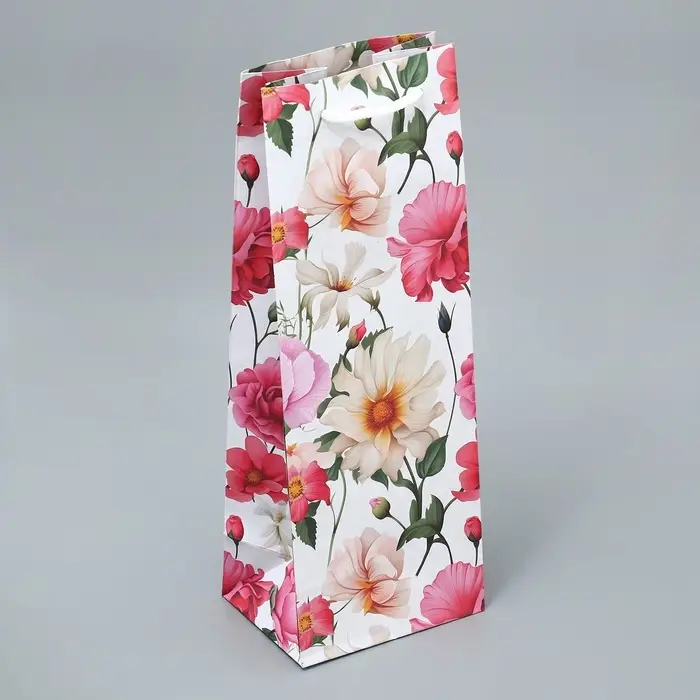 Пакет подарочный под бутылку, упаковка, &laquo;Цветы&raquo;, 36 х 13 х 10 см