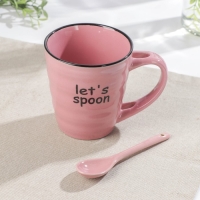Кружка керамическая с ложкой Доляна &laquo;Ноель&raquo;, 280 мл, цвет розовый