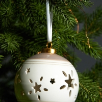 Елочный шар "Звезды беж" 10х8.8х8.8, 1 LED, LR44x3(в компл.), Т/БЕЛЫЙ