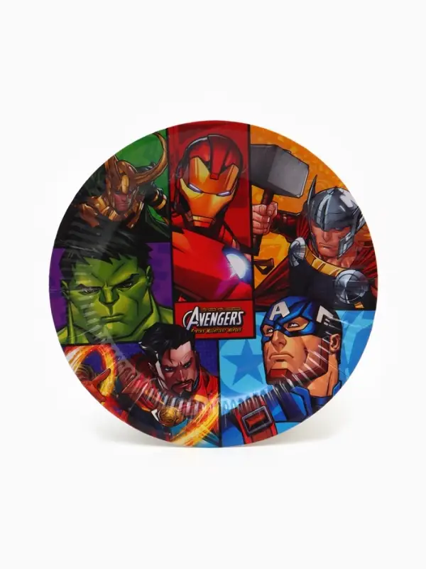 Набор бумажной посуды 10 персон: стакан, тарелка, скатерть, Мстители