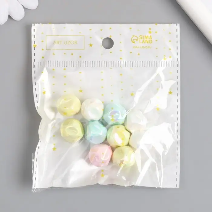 Бусина для творчества пластик "Мятый шарик" МИКС перламутр нежных цветов 1,5х1,5х1,5 см