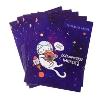Тетрадь 48 листов в клетку, Calligrata &laquo;Космокот&raquo;, обложка мелованный картон, МИКС