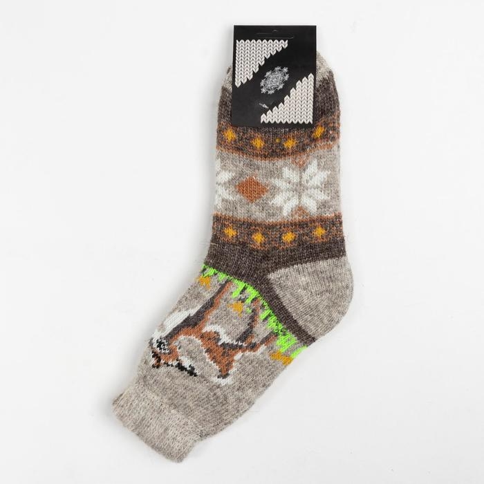 Носки женские новогодние шерстяные "Олень", цвет темно-серый, размер 23