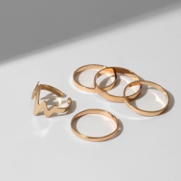 Кольцо набор 5 штук &laquo;Грация&raquo;, размер МИКС, цвет золото