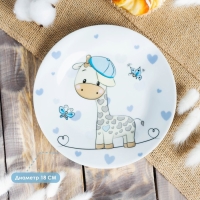 Набор детской посуды из керамики Доляна &laquo;Жирафик&raquo;, 3 предмета: кружка 230 мл, миска 400 мл, тарелка d=18 см