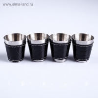 Набор стопок, 30 мл, 4 шт., 4&times;3.5 см, нержавеющая сталь, экокожа, чёрный