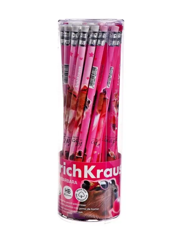 Карандаш чернографитный, ErichKrause CapyBarbara, круглый, с ластиком, НВ, дизайн, пластик