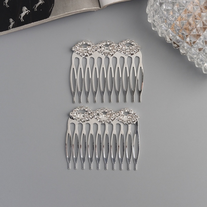 Гребень для волос "Медея" (набор 2 шт) петельки, 5х4 см, серебро