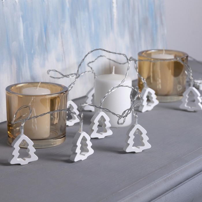 Гирлянда &laquo;Нить&raquo; 2.5 м с насадками &laquo;Ёлочка&raquo;, IP20, прозрачная нить, 10 LED, батарейки AAх2 (не в комплекте), свечение тёплое белое