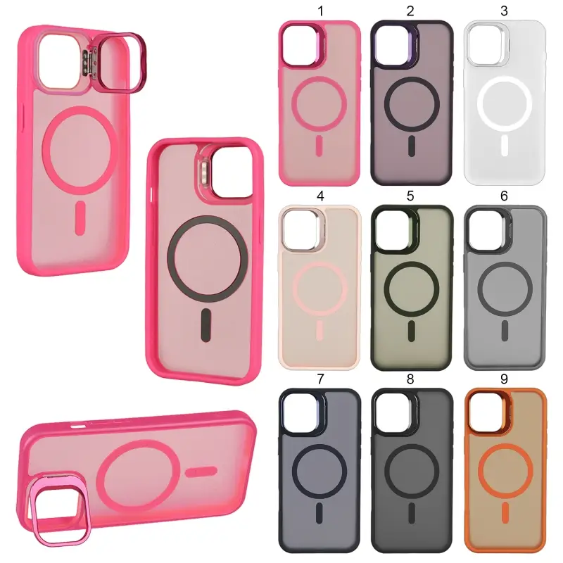 Чехол iPh 14 MagSafe матовый цветной с подставкой