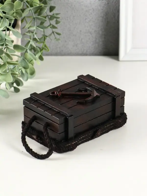 Шкатулка дерево "Морской сундук с якорем" красно-коричневая 12,8х8х5,5 см