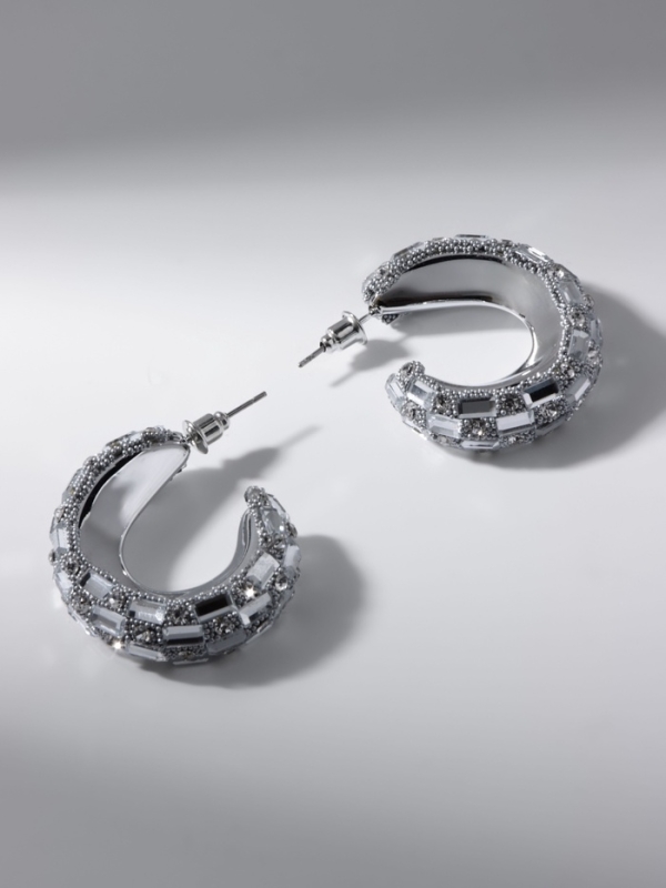 Серьги со стразами &laquo;Блеск&raquo; прямоугольники, белый в серебре