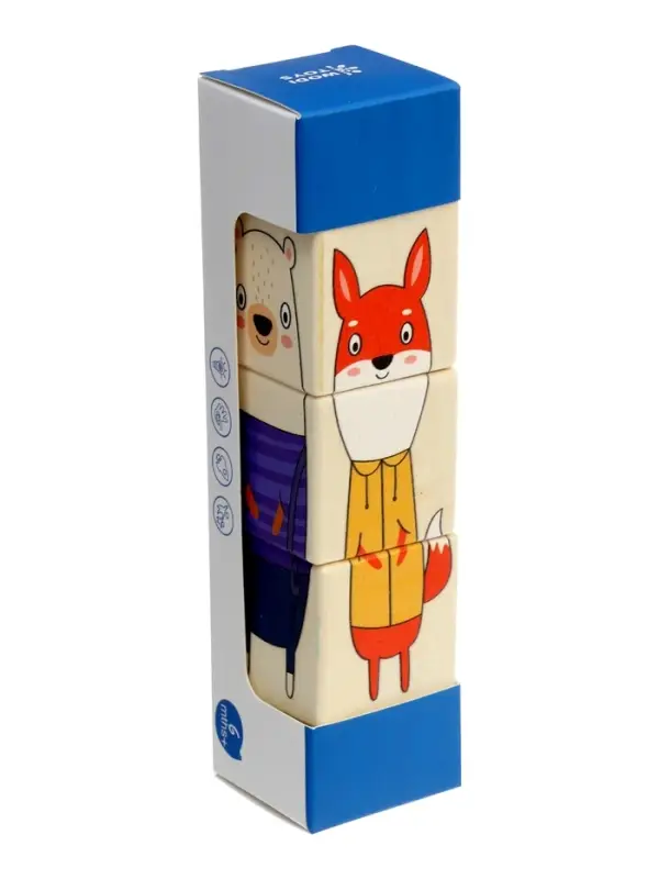 Кубики деревянные на оси  &laquo;Животные&raquo; , 3 кубика