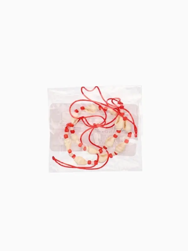 Браслет на ногу (анклет), длина 18 см, цв. белый, красный