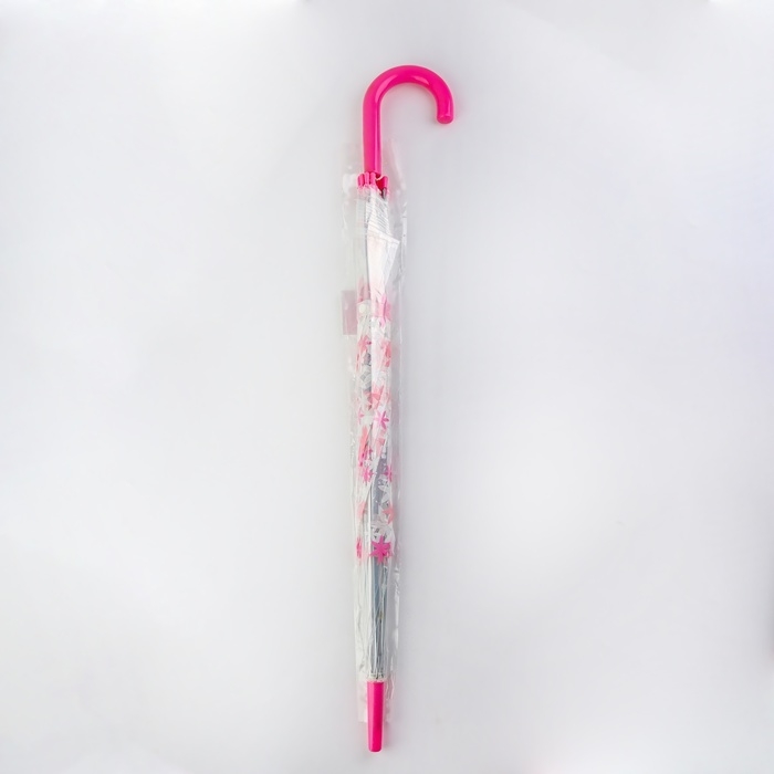 Зонт - трость полуавтоматический &laquo;Цветы&raquo;, 8 спиц, R = 45/53 см, D = 106 см, цвет прозрачный/розовый