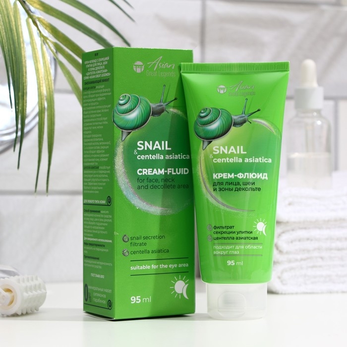 Крем-флюид для лица,шеи и зоны декольте Крем-флюид для лица,шеи и зоны декольте "Family Cosmetics", с секретом улитки, "Центелла Азиатская", 95 мл