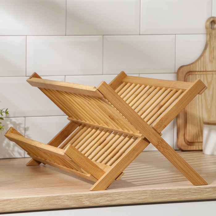 Сушилка для посуды Доляна &laquo;Бамбуковый лес&raquo;, 2 яруса, 47&times;30 см, бамбук