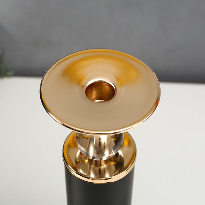 Подсвечник металл на 1 свечу Подсвечник металл на 1 свечу "Колонна с кристаллами" чёрный с золотом 36х12х12 см