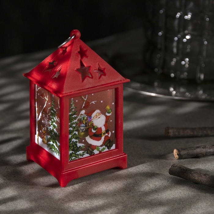 Светодиодная фигура &laquo;Фонарь с Дедом Морозом&raquo; 6 &times; 13 &times; 6 см, пластик, батарейки AG13х3 (в комплекте), свечение тёплое белое