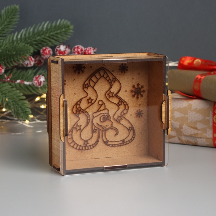 Новогодняя копилка с акрилом Новогодняя копилка с акрилом "Змея. Ёлка" 12х12х4 см