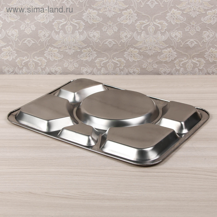 Поднос из нержавеющей стали, 6 секций, 39,5&times;29&times;1,5 см, цвет серебряный