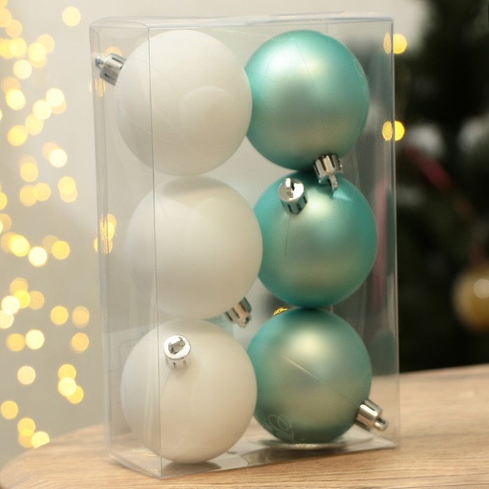 Шары ёлочные новогодние &laquo;Тепла и уюта!&raquo;, на Новый год, пластик, d=6, 6 шт., цвет голубой и белый