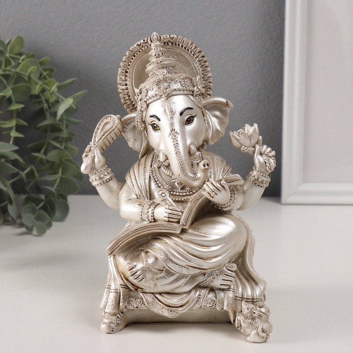 Сувенир полистоун Сувенир полистоун "Ганеша на подушке, с книгой" состаренный с перламутром 10х13,5х18 см