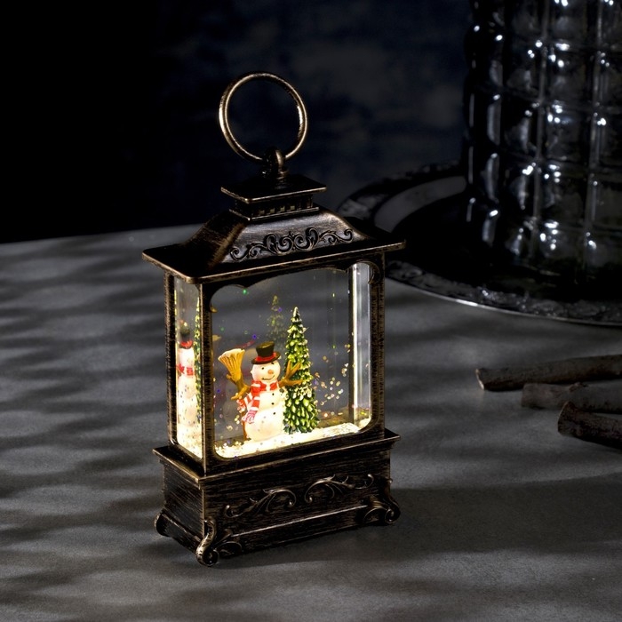 Светодиодная фигура &laquo;Фонарь со снеговиком&raquo; 7.6 &times; 13.5 &times; 3.2 см, пластик, блёстки, батарейки AG13х3 (в комплекте), свечение тёплое белое