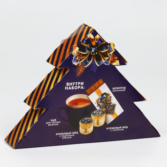 Новый год! Набор &laquo;Счастья и удачи в Новом году&raquo;: чай с лимоном 20 г, крем мёд с кедровым орехом 30 г, хлопковый крем мёд 30 г, шоколад молочный 27 г