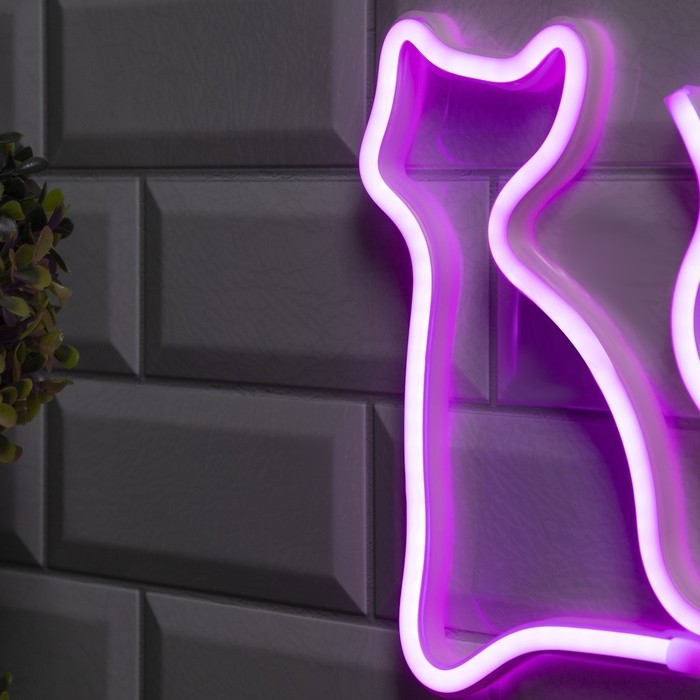 Неоновая вывеска &laquo;Кошка&raquo; 16 &times; 23 см, батарейки ААх3 (не в комплекте), USB, свечение розовое