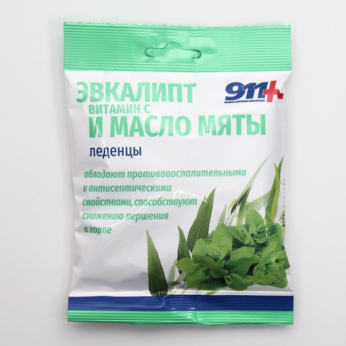 Леденцы Леденцы "911" эвкалипт, витамин С, масло мяты, 50 г