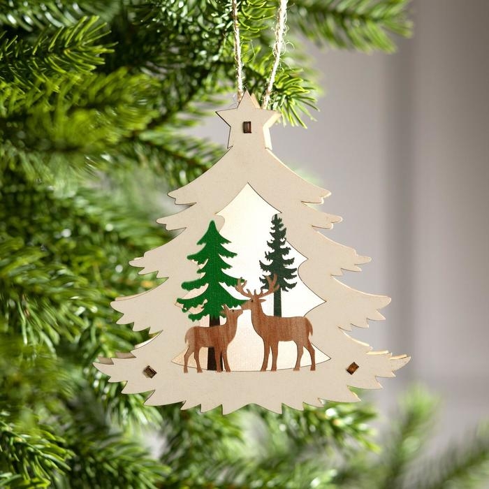 Ёлочная игрушка &laquo;Ёлочка с оленями&raquo;, от батареек, свечение тёплое белое