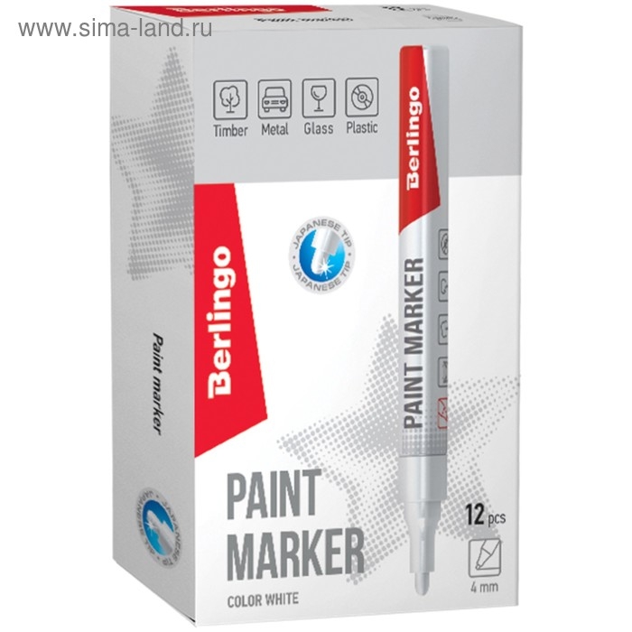 Маркер-краска (лаковый) 4.0 мм Berlingo белая, нитро-основа Маркер-краска (лаковый) 4.0 мм Berlingo белая, нитро-основа